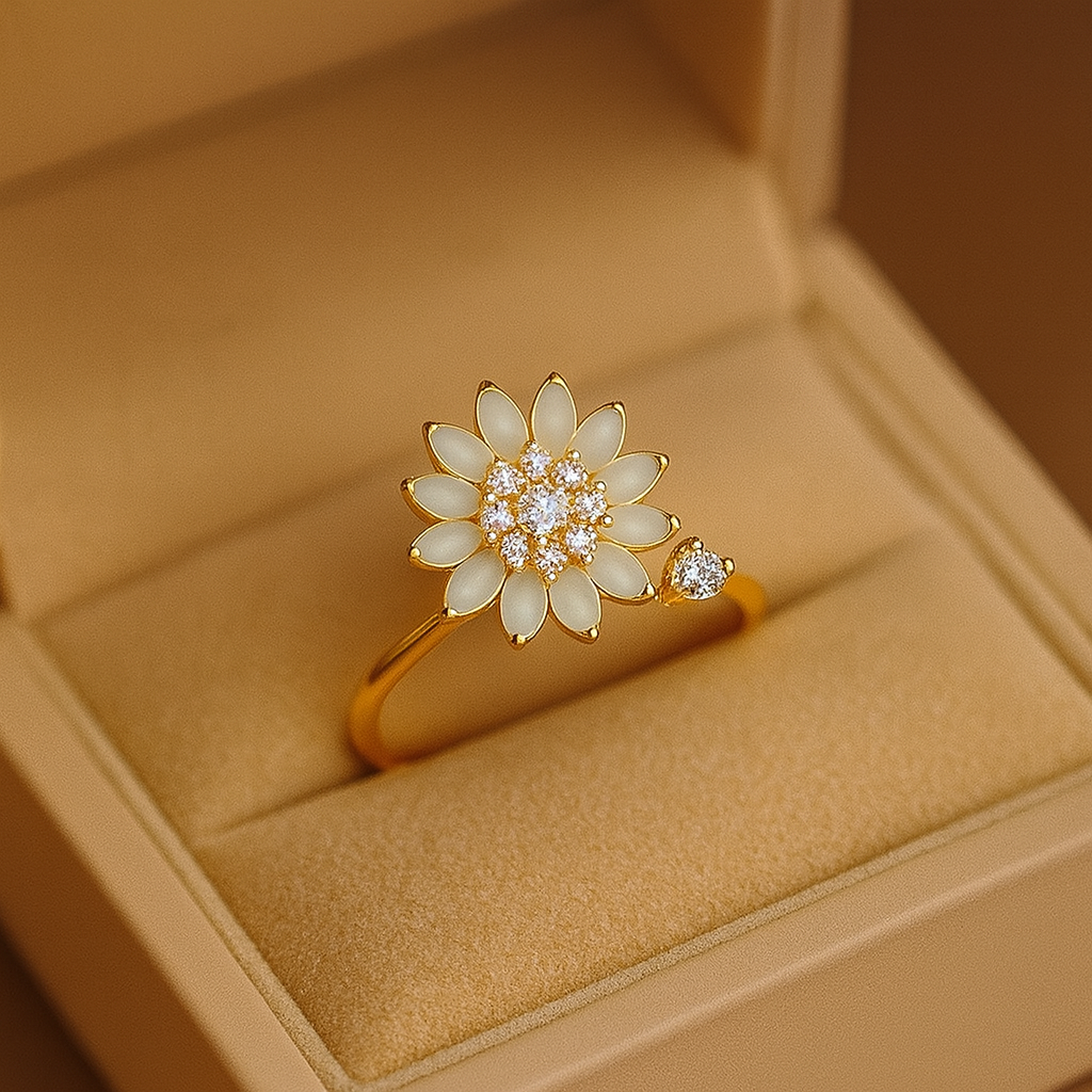 ✨ Spinnable Sunflower Sparkle Ring (Trending)